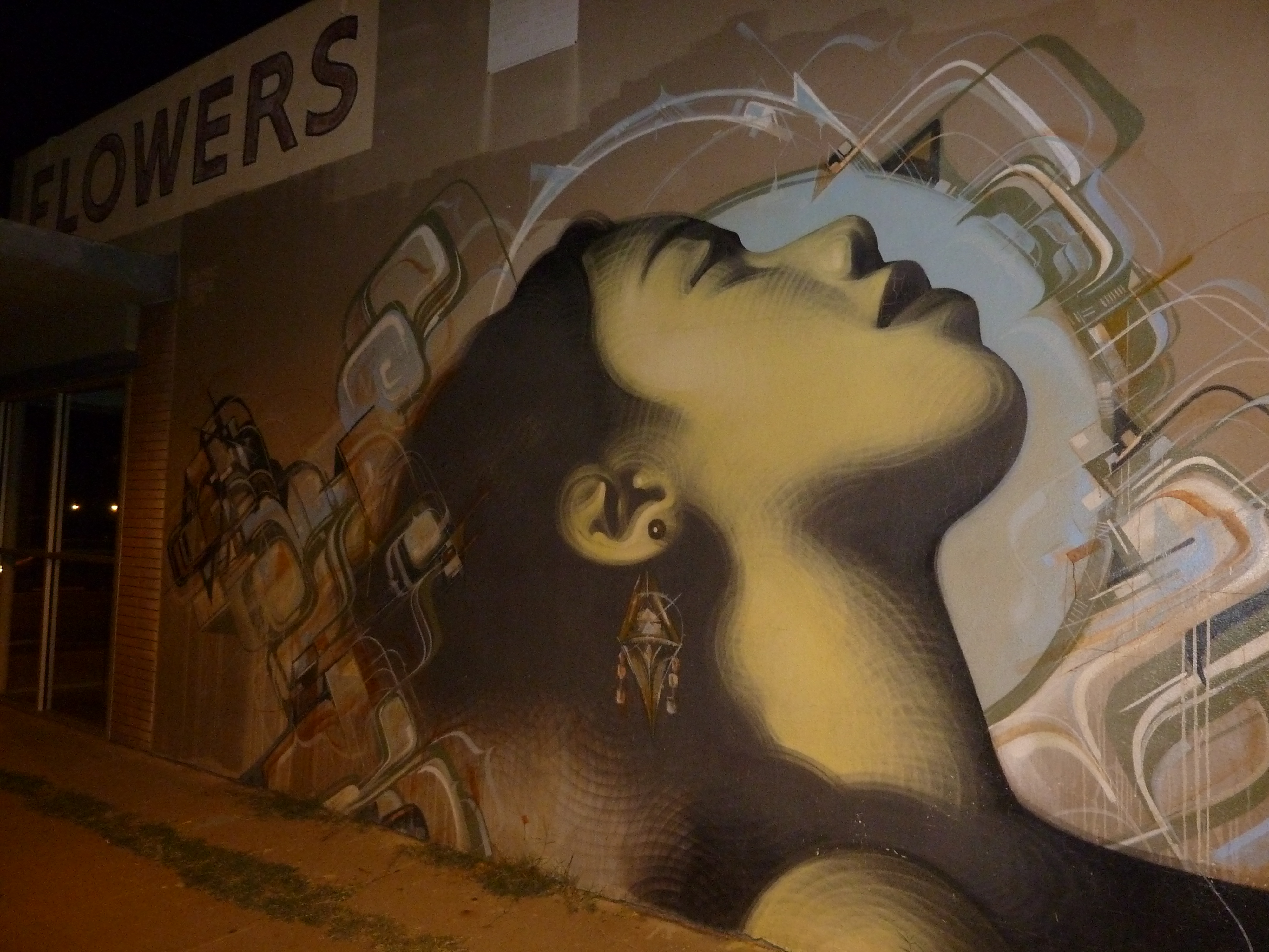 The Bliss mural by El Mac and Kofie on Roosevelt Row in Phoenix, at night